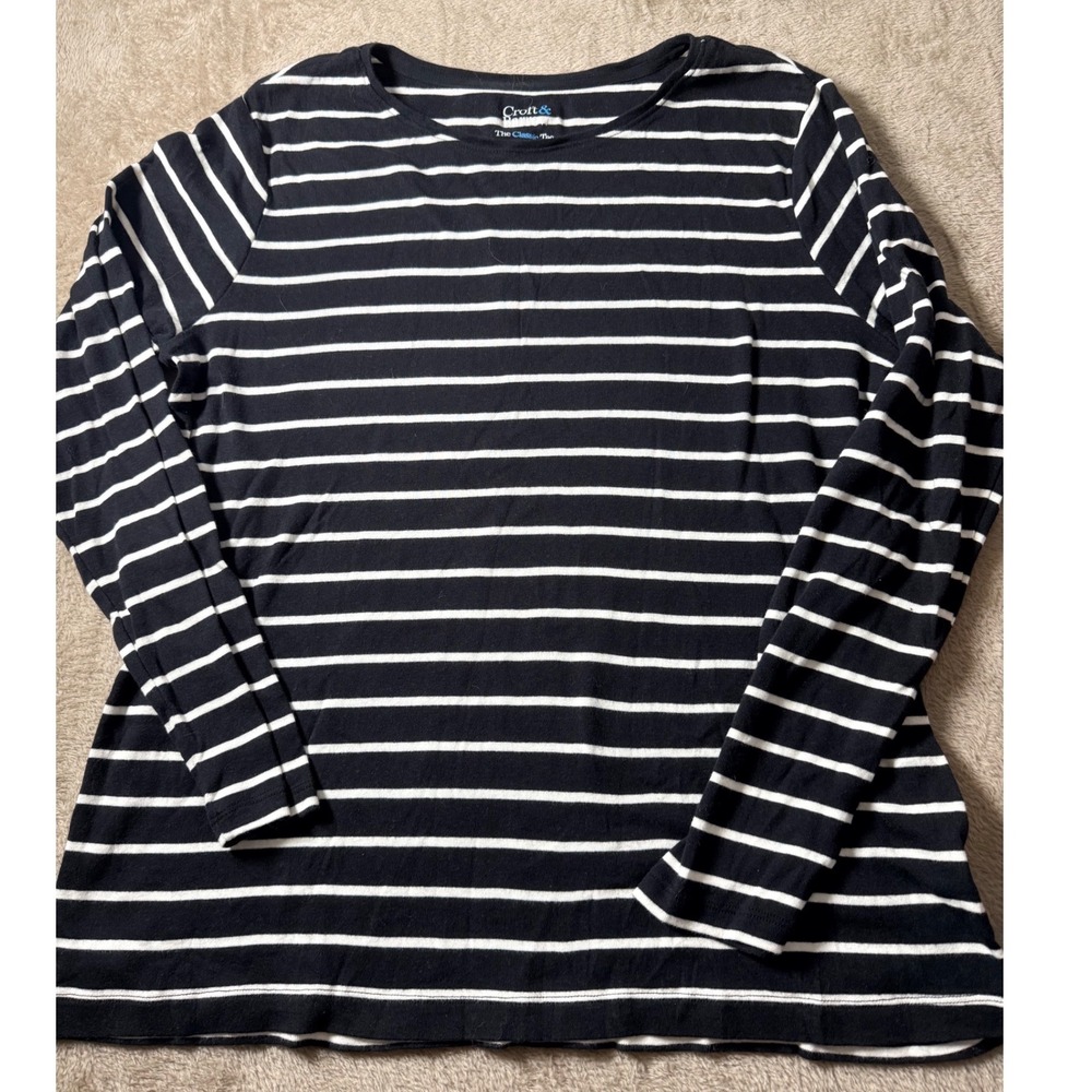 Croft & Barrow The Classic Tee Black White Striped Long Sleeve Top L Layering